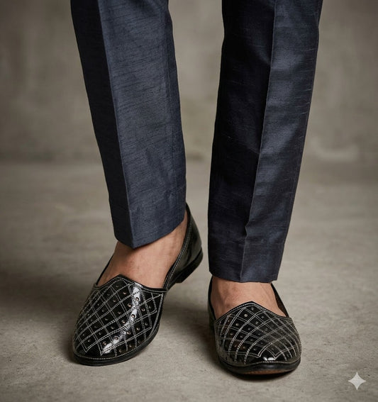 Black Leather Mojari Shoes for Men