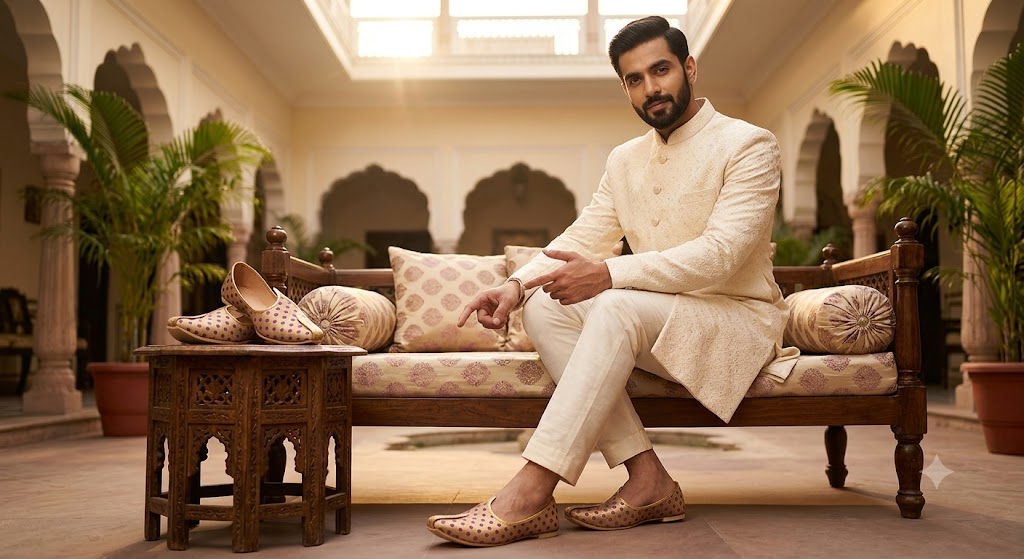 Wedding Khussa for Men Cream Mojari