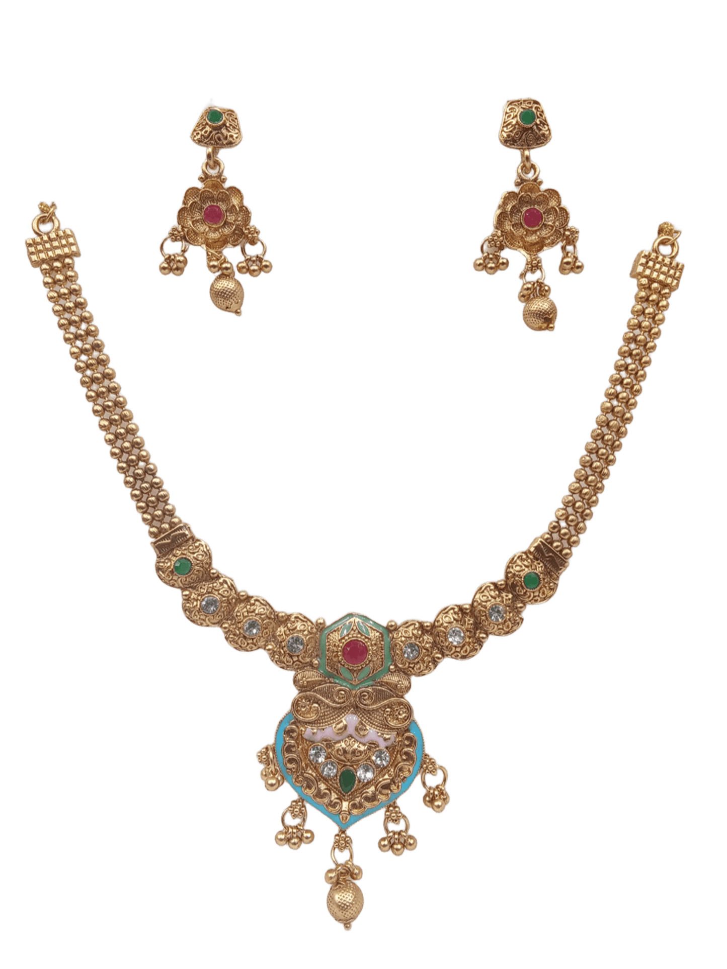 Women Polki Jewellery Necklace Set Stylish Gold Plated Wedding Girls Pendant