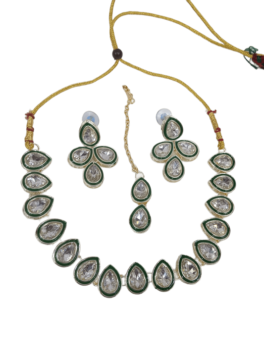 Women Kundan Jewellery Necklace Set Stylish Silver Plated Wedding Girls Pendant