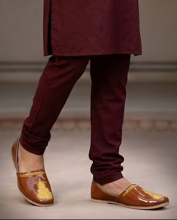 Punjabi Khussa Loafers for Men Brown Gold Jutti