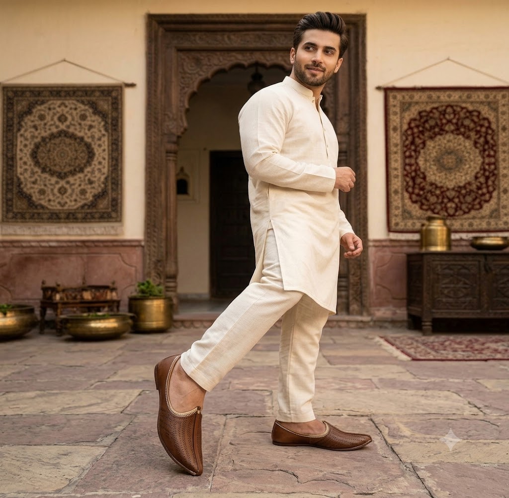 Men Handmade Brown Genuine Leather Mojari