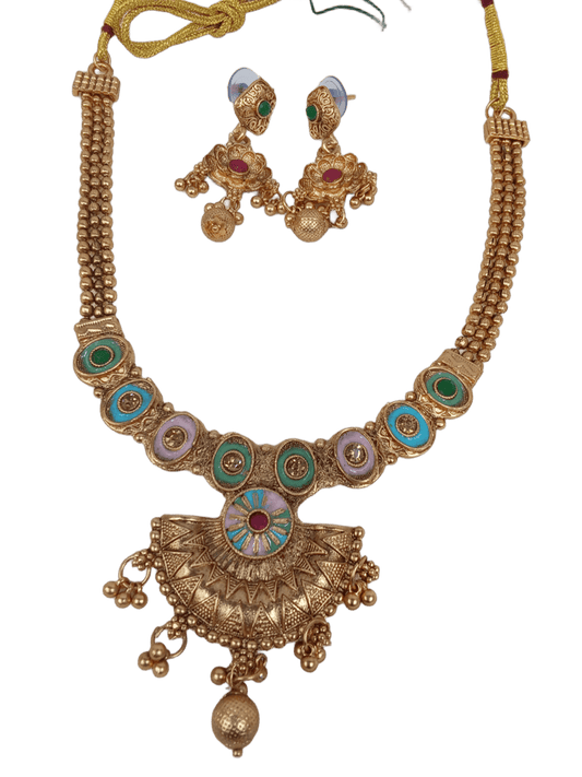 Women Polki Jewellery Necklace Set Stylish Gold Plated Wedding Girls Pendant