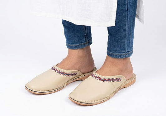 Handmade Bridal Cream Clogs Ethnic Flats Slippers