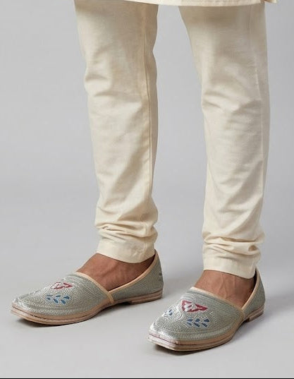 Cream Leather Mojari Shoes for Men