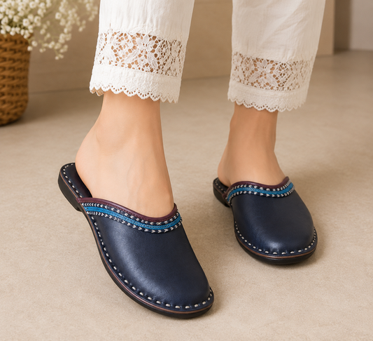 Women Handmade Bridal Black Clogs Ethnic Flats Mojari
