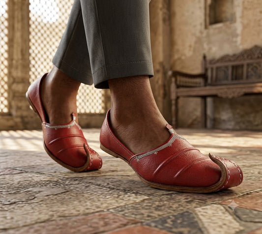 Red Leather Mojari Shoes for Men – Handmade Indian Khussa