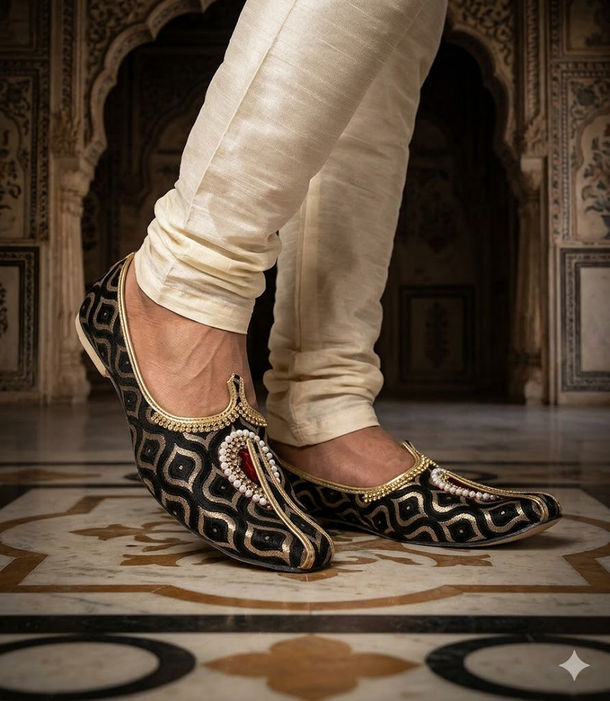 Black Groom Jutti Shoes Handmade Sherwani Mojari