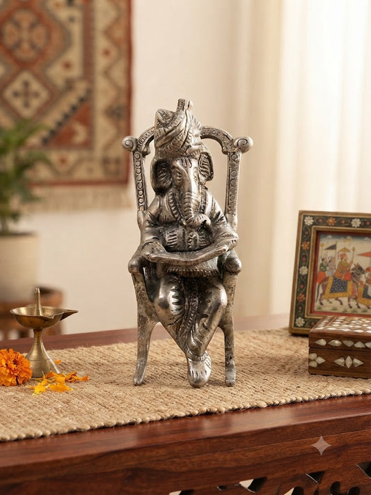 Lord Ganesha Reading Ramayana Statue Hindu God Ganesh Ganpati Sitting on Chair
