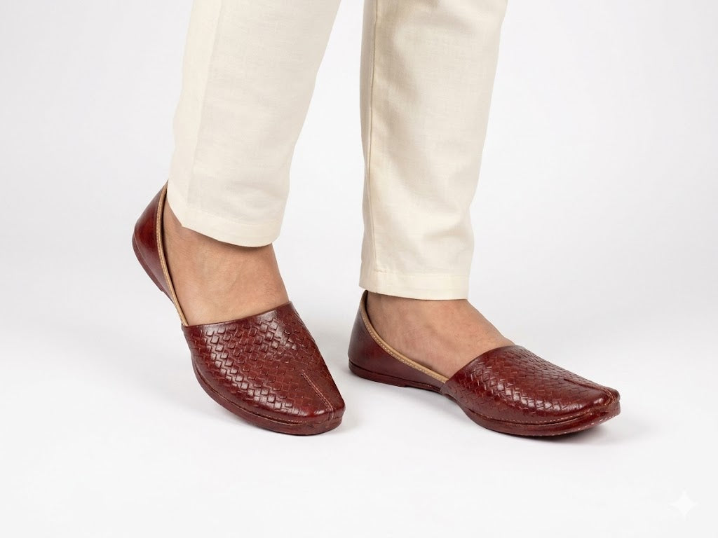 Traditional Leather Jutti for Men Cherry Mojari