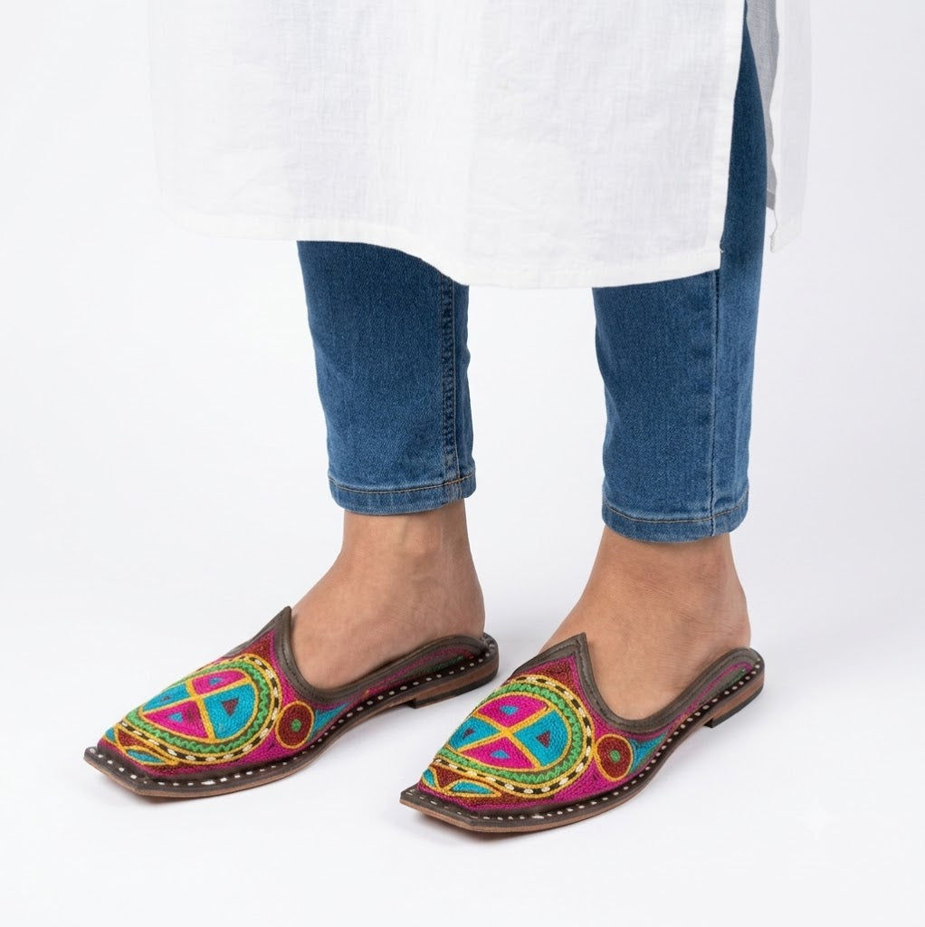 Traditional Indian Clogs for Women Multi-Color Embroidery