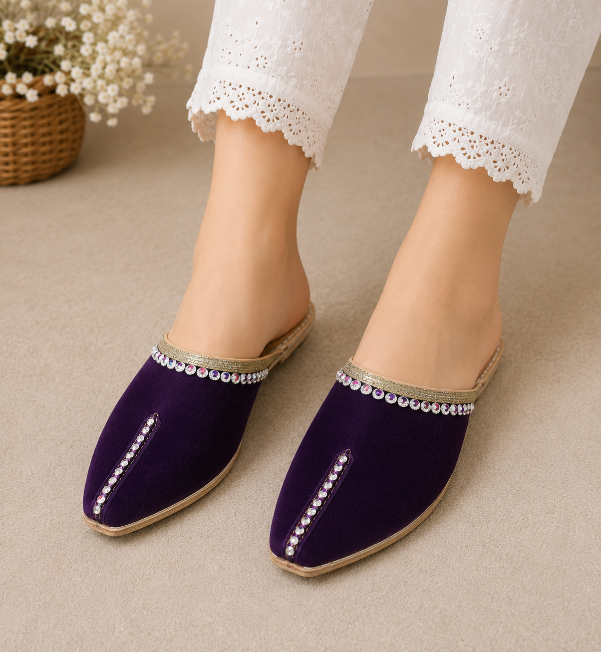 Handmade Bridal Clogs Purple Ethnic Flats Jutti