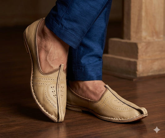 Men Handmade Camel Jutti Leather Shoes Mojari