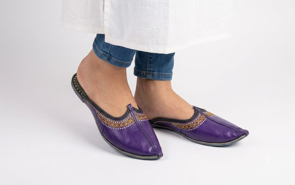 Handmade Bridal Clogs Purple Ethnic Flats Slippers