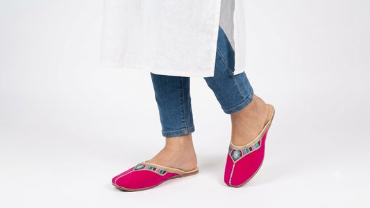 Handmade Bridal Pink Clogs Ethnic Flats Mojari