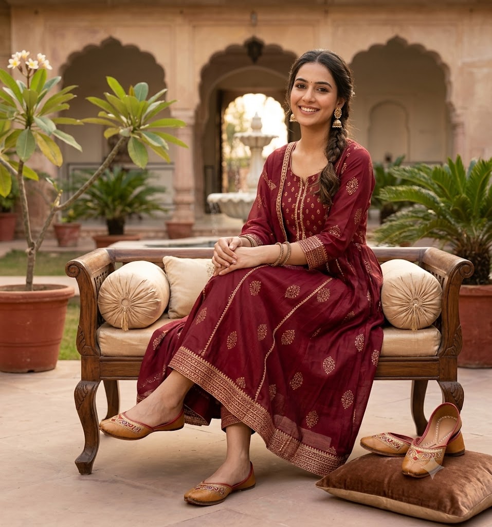 Traditional Indian Mojari for Women Brown Embroidery Jutti