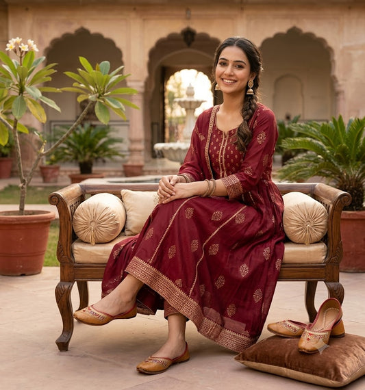 Traditional Indian Mojari for Women Brown Embroidery Jutti