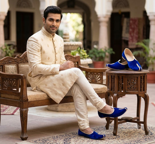 Handmade Men’s Wedding Mojari Blue