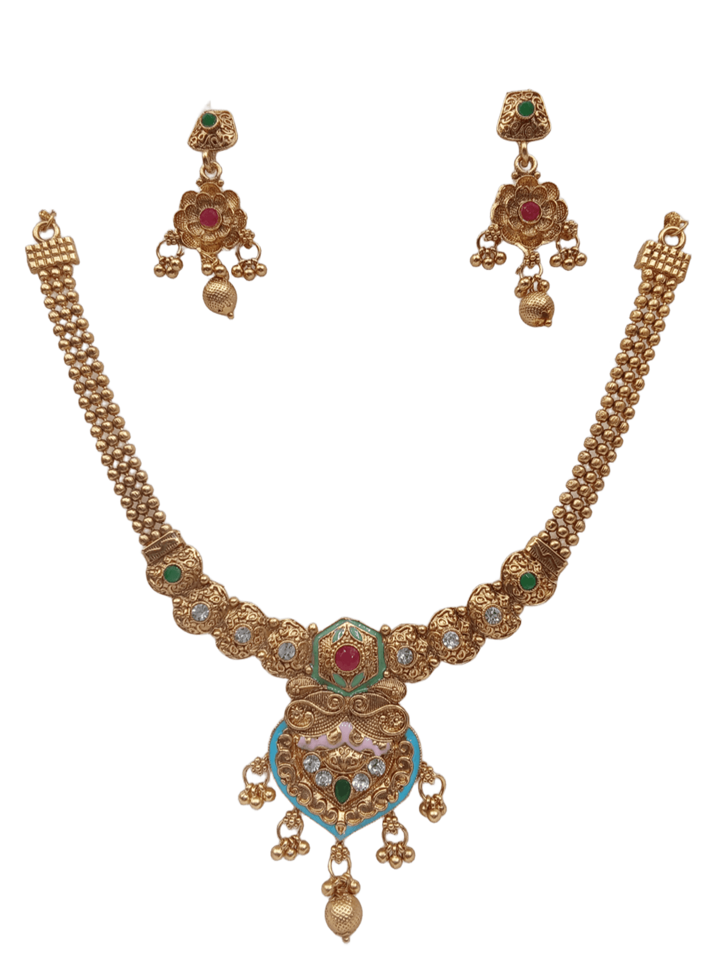 Women Polki Jewellery Necklace Set Stylish Gold Plated Wedding Girls Pendant