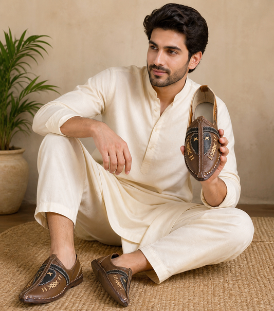 Handmade Ethnic Jutti for Men Brown Leather Mojari