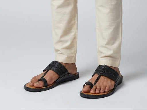 Black Casual Leather Slippers for Men