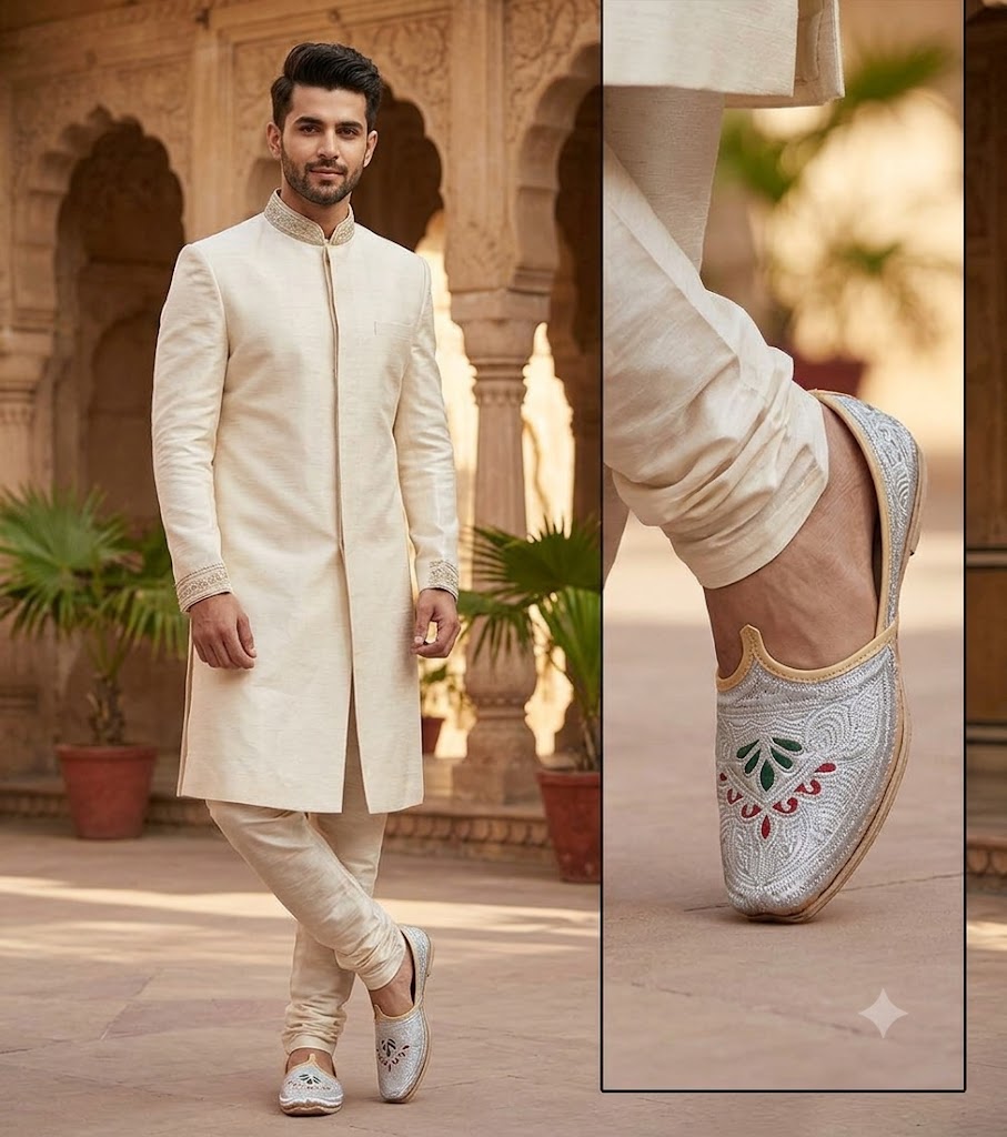 Handmade Leather Mojari Shoes for Men Cream Khussa Jutti