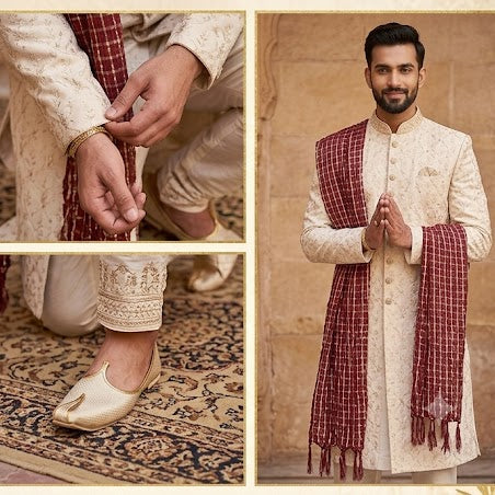 Groom Sherwani Dupatta Maroon Silk Wedding Stole