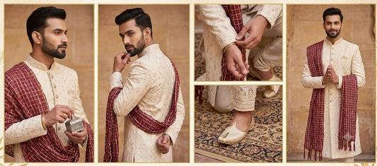 Groom Sherwani Dupatta Maroon Silk Wedding Stole