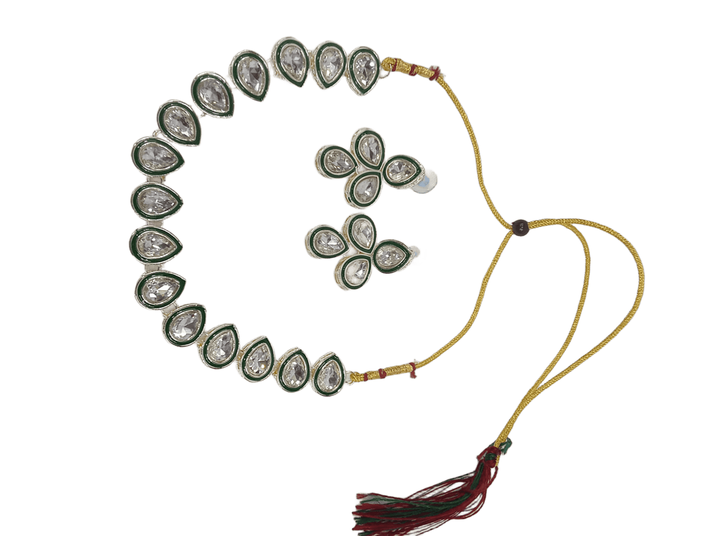 Women Kundan Jewellery Necklace Set Stylish Silver Plated Wedding Girls Pendant