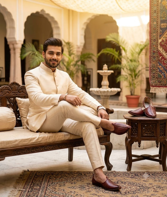 Indian Handmade Groom Mojari Shoes Cherry Casual Jutti