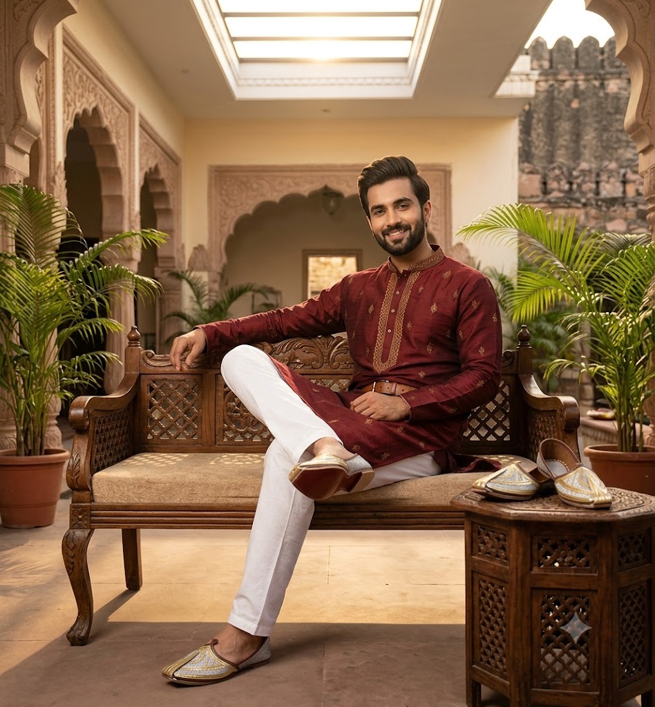 Traditional Leather Aladdin Khussa for Men Brown Jutti