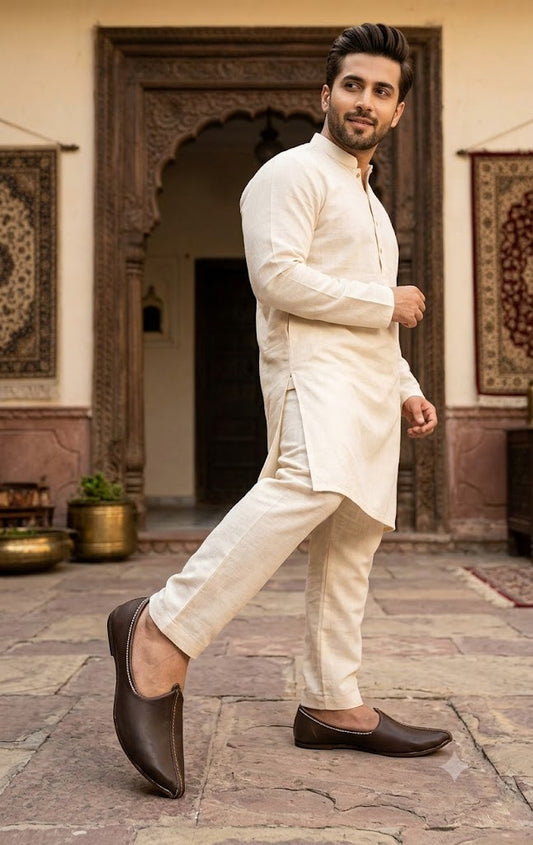 Handmade Aladdin Khussa Men Shoes Brown Traditional Mojari