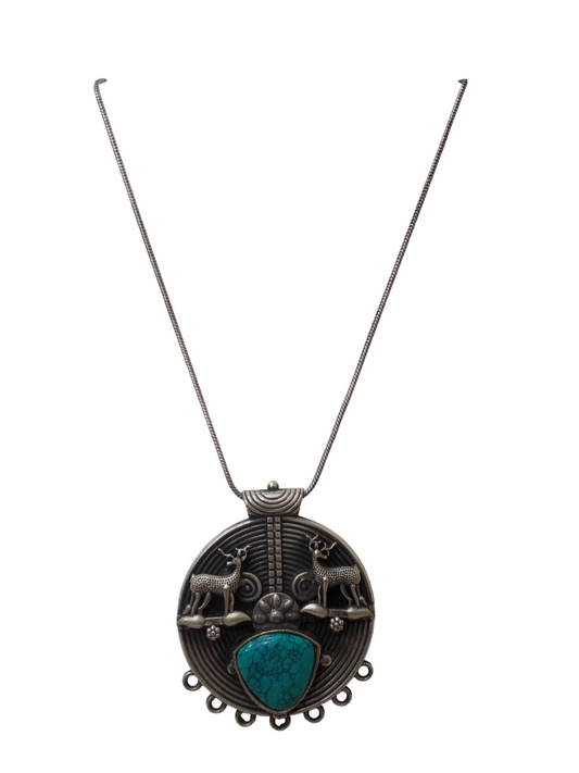 Women German Silver Tibetan Pendant Necklace for Girls Tribal Tibetan Pendant