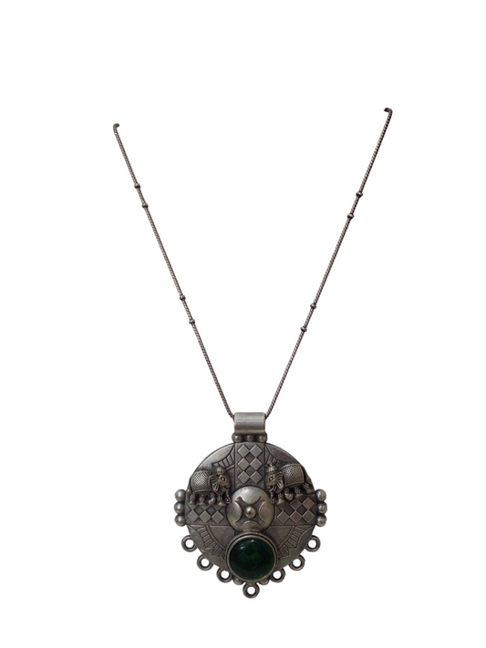 German Silver Tibetan Pendant Necklace for Girls & Women Tribal Tibetan Pendant