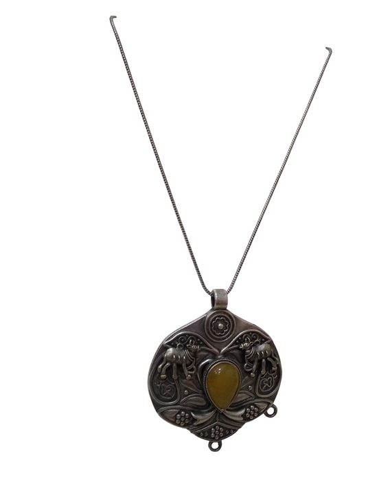 Women German Silver Tibetan Pendant Necklace for Girls Tribal Tibetan Pendant
