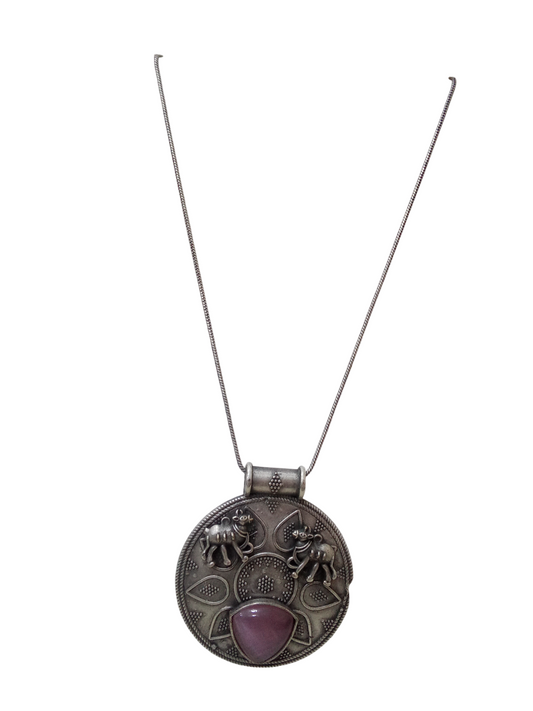 Women German Silver Tibetan Pendant Necklace for Girls Tribal Tibetan Pendant