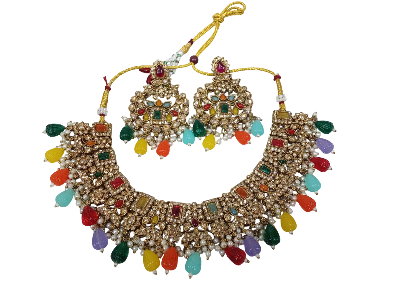 Pakistani Gold Plated Women Wedding Jewellery Necklace Set Stylish Girls Pendant