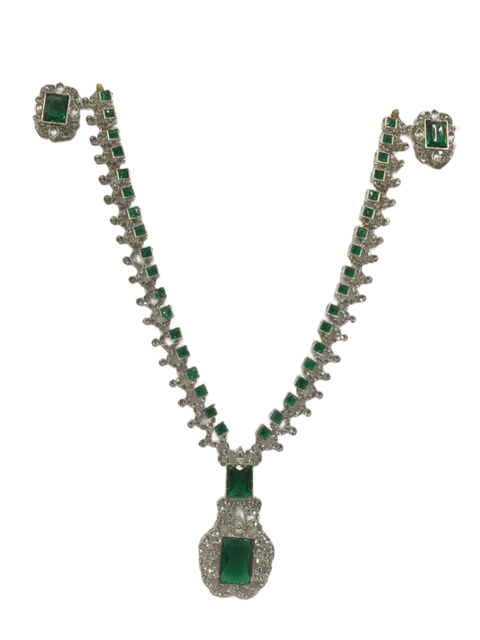 Women Necklace Jewelry Earrings Indian Bollywood Bridal AD Set Silver Plated