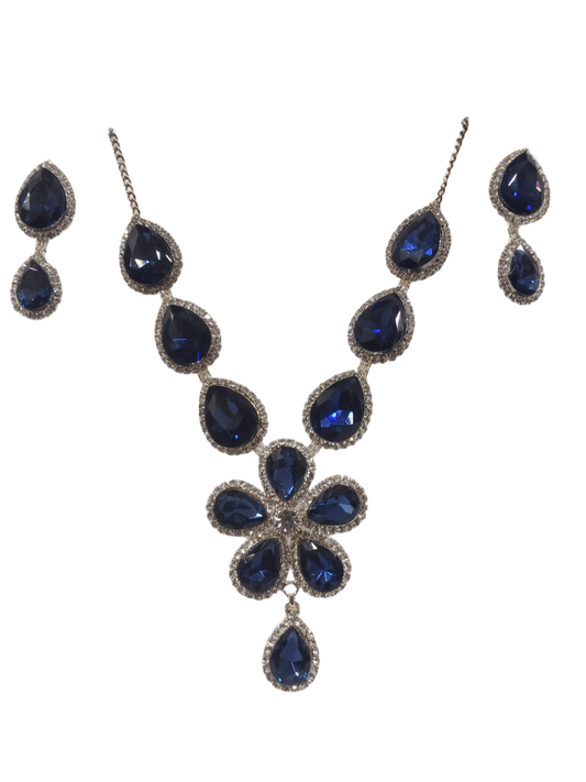 Women Necklace Jewelry Earrings Indian Bollywood Bridal AD Set Silver Plated
