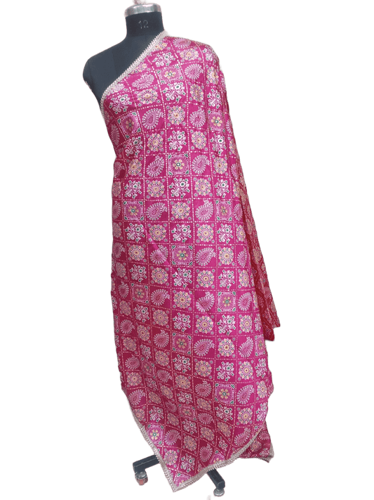 Indian Dupatta With Gotta Lace Women Handmade Bollywood Punjabi Phulkari