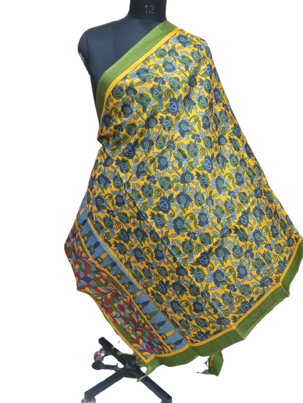 Women Long Dupatta Stole Silk Handmade Kalamkari Dupatta