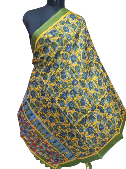 Women Long Dupatta Stole Silk Handmade Kalamkari Dupatta