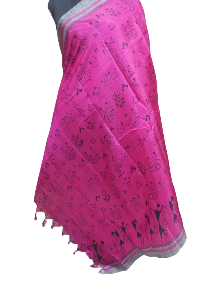 Women Long Dupatta Stole Silk Handmade Kalamkari Dupatta