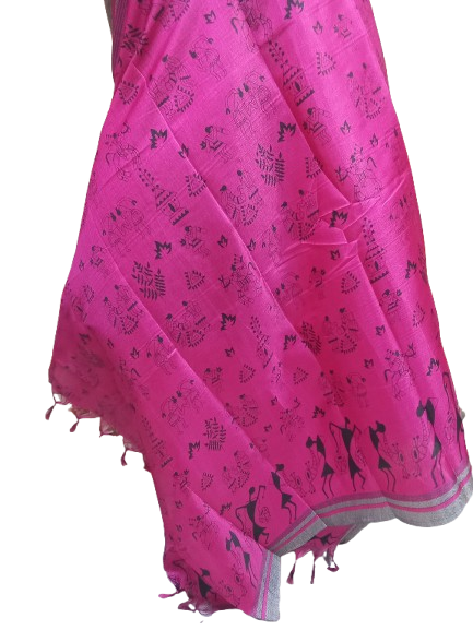 Women Long Dupatta Stole Silk Handmade Kalamkari Dupatta
