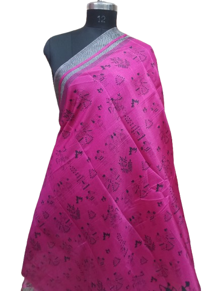 Women Long Dupatta Stole Silk Handmade Kalamkari Dupatta