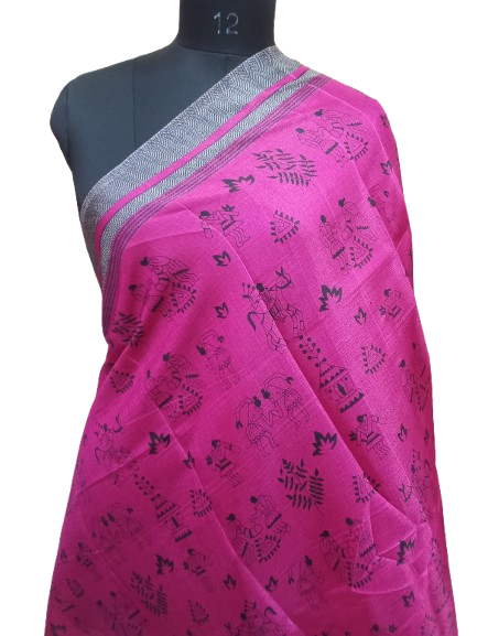 Women Long Dupatta Stole Silk Handmade Kalamkari Dupatta