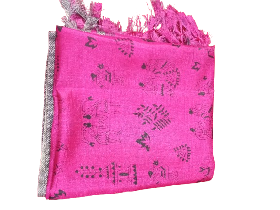 Women Long Dupatta Stole Silk Handmade Kalamkari Dupatta