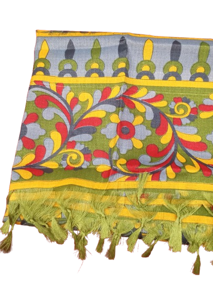 Women Long Dupatta Stole Silk Handmade Kalamkari Dupatta