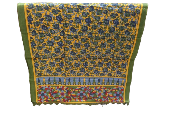 Women Long Dupatta Stole Silk Handmade Kalamkari Dupatta