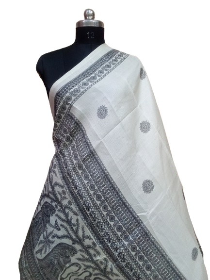 Women Long Dupatta Stole Silk Handmade Kalamkari Dupatta